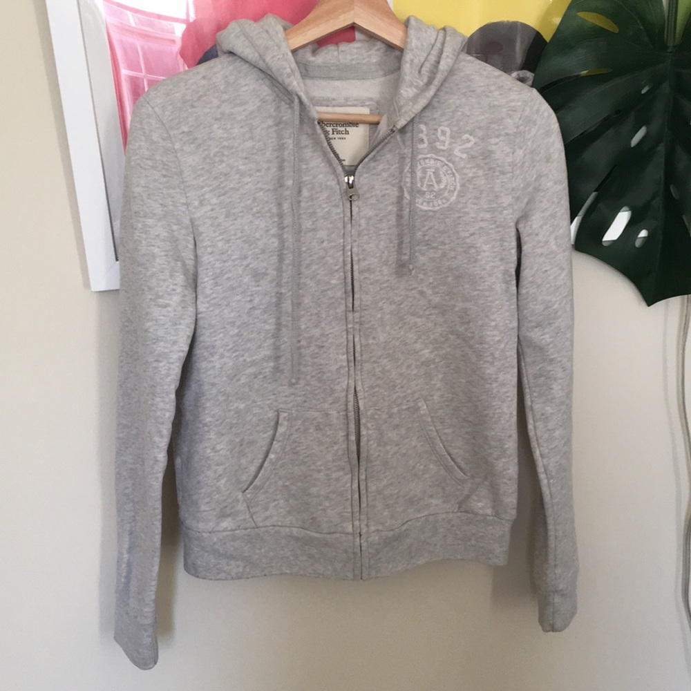 Full-Zip Logo Hoodie in Light Grey